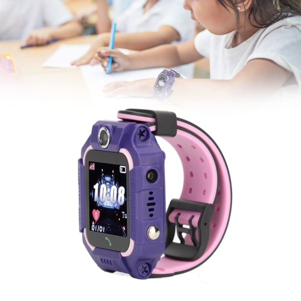 Børns telefonur med HD touchskærm GPS positionering SOS vandtæt børneopkald ur med skridttæller kamera vækkeur Purple
