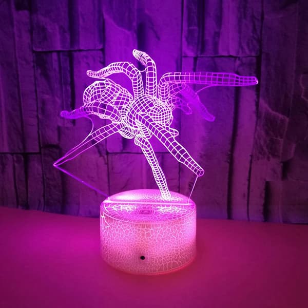 Edderkopp-leker som dyr, 3D-illusjon, nattlampe med smart berøring