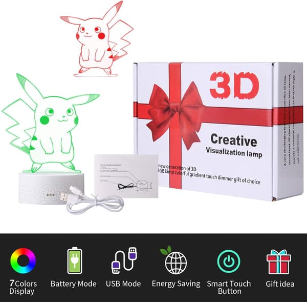 3D Illusjon LED Nattlys, 7 Farger Gradvis Endrende Berøring
