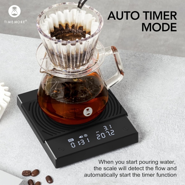 SMBlack Mirror Basic 2 kaffevægt med timer, 2 kg/0,1 g højpræcision køkkenvægt, espressovægt med flowhastighedsfunktion, digital kaffevægt f