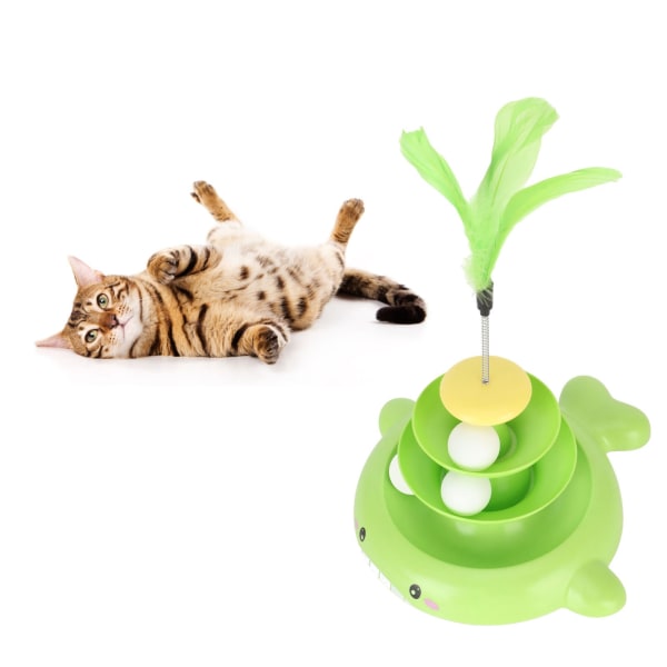 Kissan pallotornilelu 3-tasolla irrotettava interaktiivinen lemmikkieläinten telalelu kiusaava höyhenellä kissanpennun harjoitteluun Green