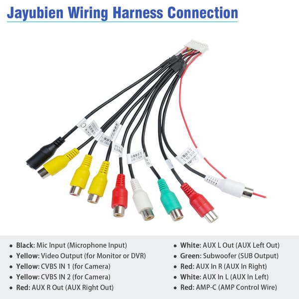 20-bens ledningsnet med 9 RCA-stik, integrerer video, AUX, subwoofer og mikrofonindgange for problemfri integration, til A 20Pin Connector with 9RCA Plug