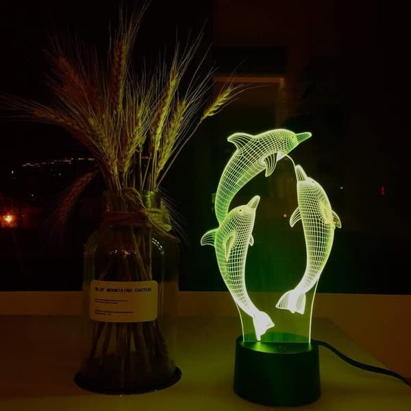 Dolphin Jenters Gaver Akryl 3D Illusjon Nattlys USB LE