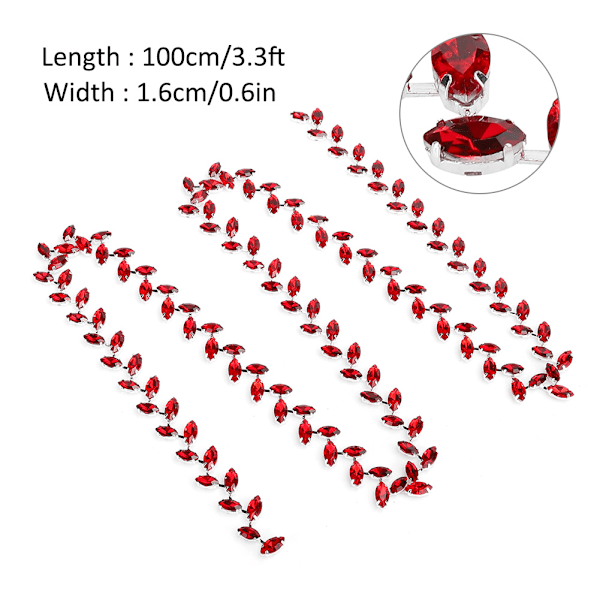 1,6 cm 1 m bladformade strasskedjor trim DIY sömnad kläder skor dekoration tillbehör