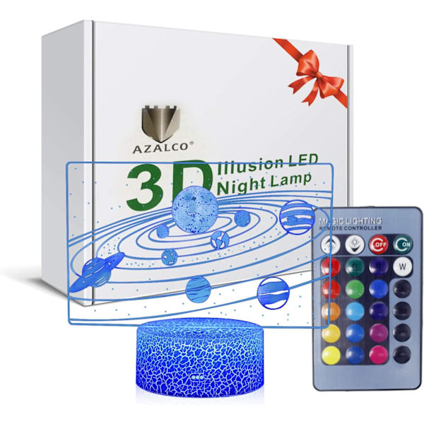 3D Illusion Solsystem Nattlampa 16 Färgbyten med Fjärrkontroll Touch Vit Sprickbas Födelsedagspresent