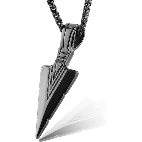 Herre Arrowhead Arrow rustfrit stål vedhæng halskæde med stål hvede kæde Black