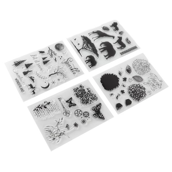 4 stk. gjennomsiktige stempler med unikt design, resirkulerbare, enkel betjening, transparente stempler for DIY-kort, utklippsbøker og håndverk