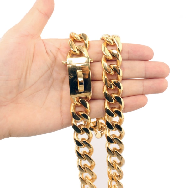 Guld hundkedjehalsband Walking Metal Chain Halsband med design