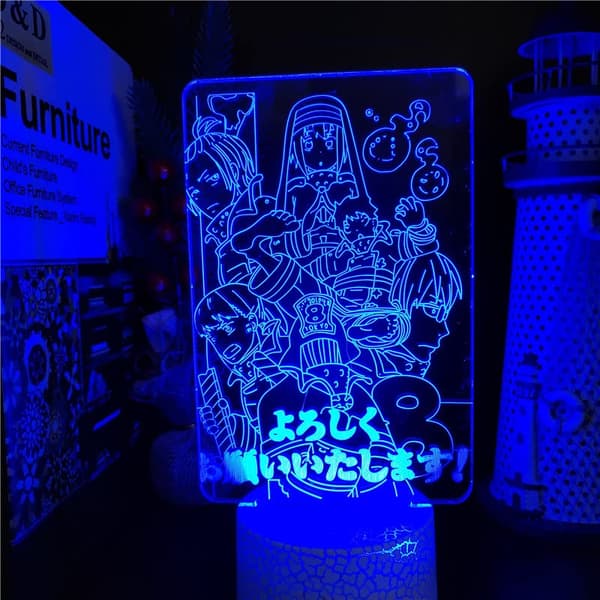 Fire Force Anime Figur LED Natlampe Akryl Farverig 3D