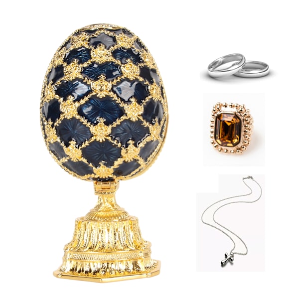 Håndmalet emaljeret Fabergé-stil dekorativ hængslet smykkeskrin til boligindretning Blue