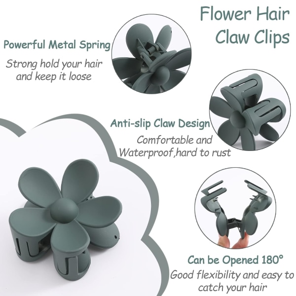 6PCS Blomsterhårklemmer, Matte Klokkeklemmer for Kvinner, Blomsterklemmer for Tykt Tynt Hår, Store Hårklokkeklemmer for Jenter Green