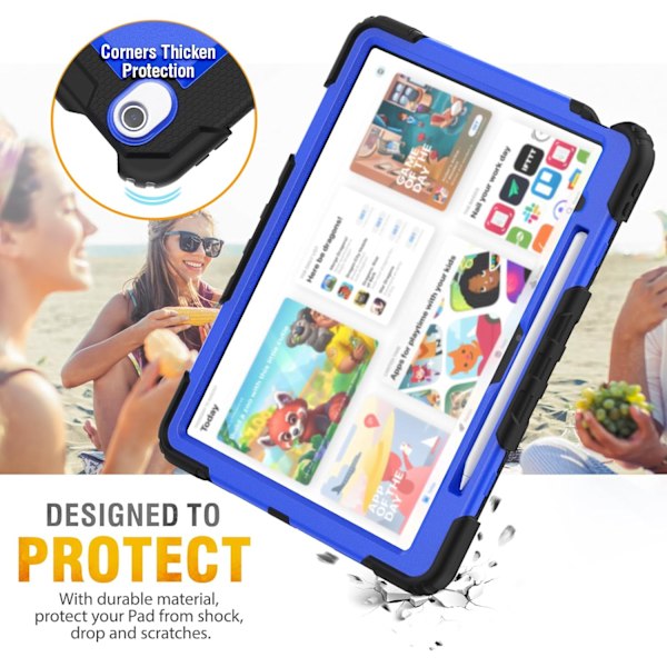 Cover til iPad Air 13 tommer (M3 2025) & (M2 2024), Sh0ckproof Design med Pencil Holder/Skærmbeskytter/Roterende Håndrem, Beskyttelse Blue New iPad Air 13 20242025