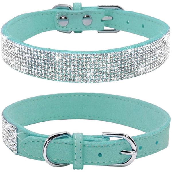 Rhinestone hundhalsband, söt bländande gnistrande mjuk mockaläder hund katt rhinestone krage kristall diamant husdjur hund valp krage (blå, M passar hals 32-3 Blue Medium