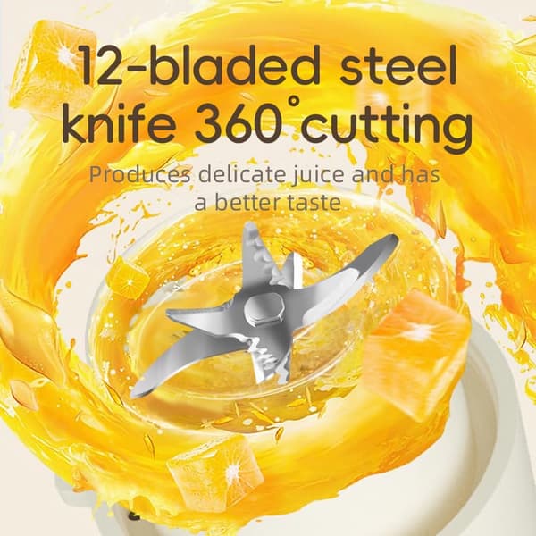 Portabel Blender 450ml med 12 Rostfria Blad & USB-C Laddning - Iskrossning, Läcksäker Mugg för Smoothies, Resor, Camping, Träning Orange