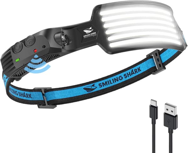 Laderbar hodelykt, 230° Bred Vinkel 6*Hvitt Lys Den Lyseste LED Hodelykt med Bevegelsessensor Vanntett Hodelykt for Camping Vandring Utendørs