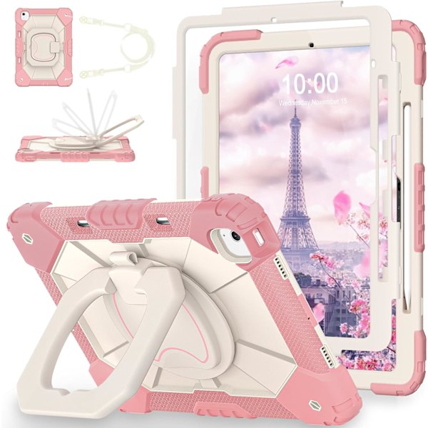 iPad Air 11 tommer etui M2 2024 med penholder/skærmbeskytter/360° roterende stativ, militærkvalitet Sh0ckproof cover til iPad Air Ca Purple Green iPad Air11 2024