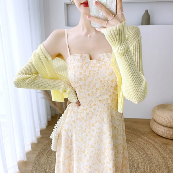 Ferie Chiffon Suspender Kjole Dame Toppe (Gul  L)