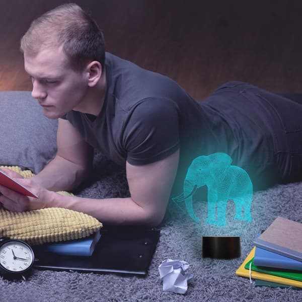 Elefant 3D Lampe Legetøj Natlys, Bagvhandbagro 7 Farve Chan
