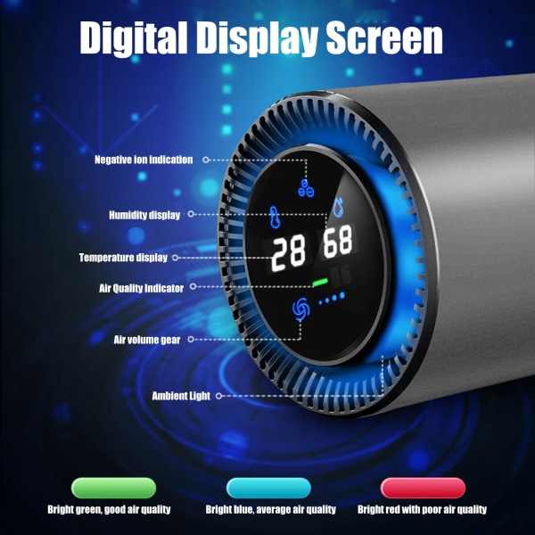 500W ilmanpuhdistin Eleohje Digitaalinen näyttö USB-käyttöinen PEPA-suodatin Negatiiviset ionit Puhdistin autoon Makuuhuoneeseen