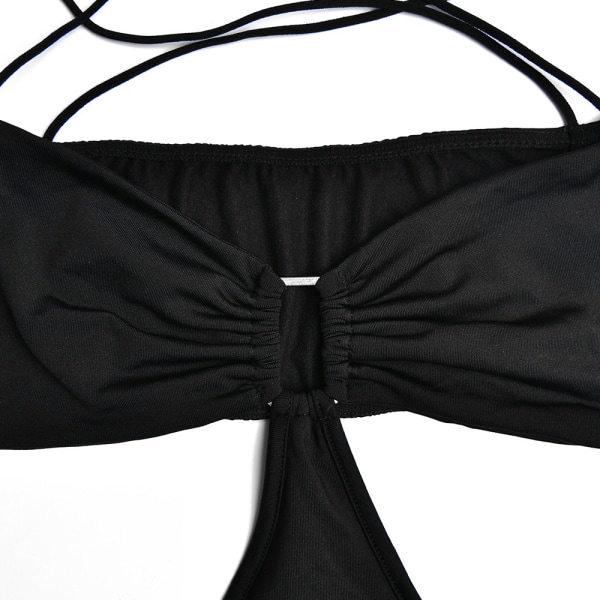 Up Backless Ruched Criss Cross Cutout Short Dresses(Black L)