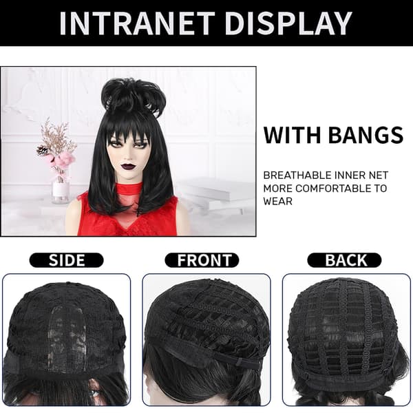 Elegant sort knold-hårstykke, klassisk opsat paryk til brud og tematiske kostumebegivenheder, perfekt til jul og cosplay. black