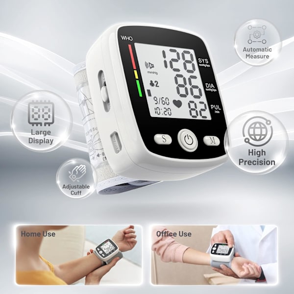 Blodtrycksmätare Digital BP-mätare Uppladdningsbar BP-maskin med 2x99 avläsningar Minne Stor LCD-skärm Röstutsändning Bärbar väska Black