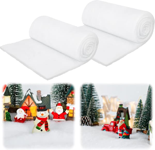 2 STK 3×8 FT Tykt Kunstig Snøteppe - Fluffy Jule-snøteppe for Landsbyutstilling, Vinterlandskapdekor, Bord