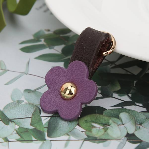 5 st dragkedjor i delat läder med blomform DIY kläder sytillbehör lila