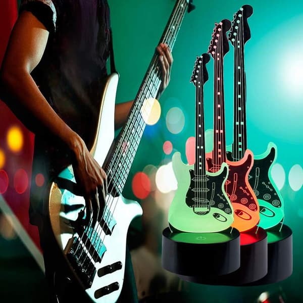 3D Nattlys Elektrisk Gitar Moderne 3D Illusjon LED 7 Farger