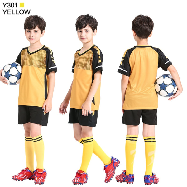 Fotbollströja för barn Personlig anpassad set Polyester fotbollsuniform Andas fotbollsuniform för barn, gul-S103,4XS