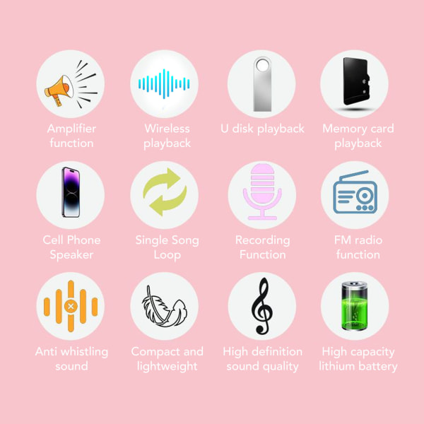Röstförstärkare Bärbar Uppladdningsbar Bluetooth Röstförstärkare med Trådlös Mikrofon Headset för Lärare Guide Black