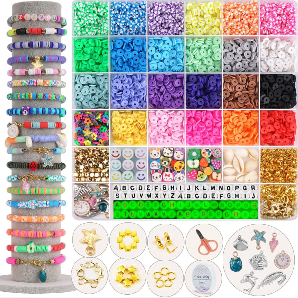 6100 st Clay Beads Armbandstillverkningssats 24 färger Vänskapsarmbandspärlorsats med bokstavspärlor Polymer Heishi-pärla för smyckestillverkning