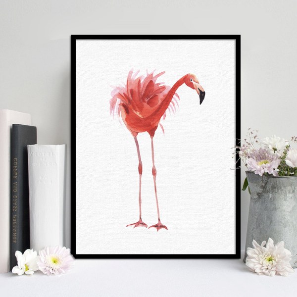 Flamingo Vægkunst Lærredstrykplakat, Enkelt Mode Vandfarve Kunsttegning Dec