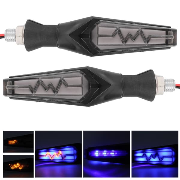 2 stk Motorsykkel LED Blinklys Dynamisk IPX66 Vanntett Universal M10 Blå og Gul Lys