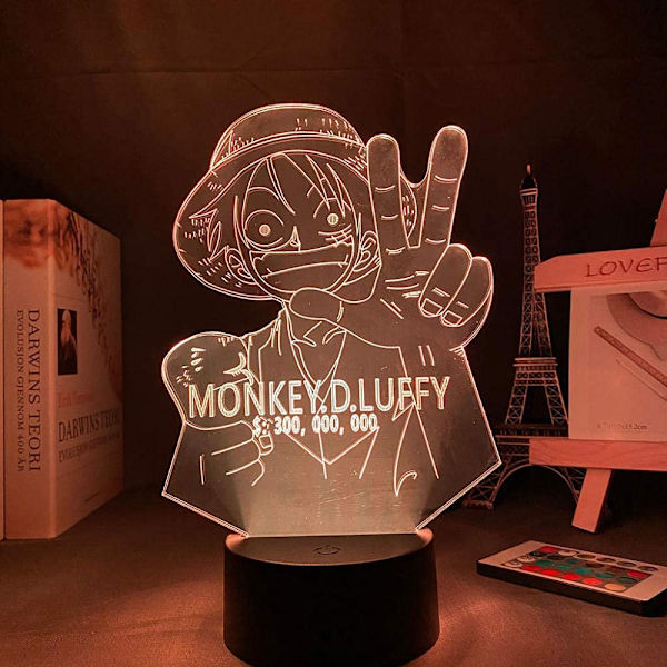 One Piece Luffy 3D Illusionslampa med Smart Touch, RGB-effekt, USB-driven, Kreativ 3D Japansk Animelampa