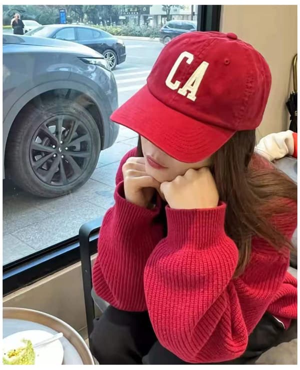 Hatt, Baseballcaps, Bomullsvask, CA-bokstav, Myk topp, Versati Red