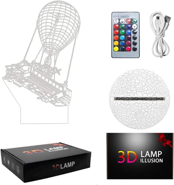 3D LED Natlamper illusionslampe RGB Farveskift med 16