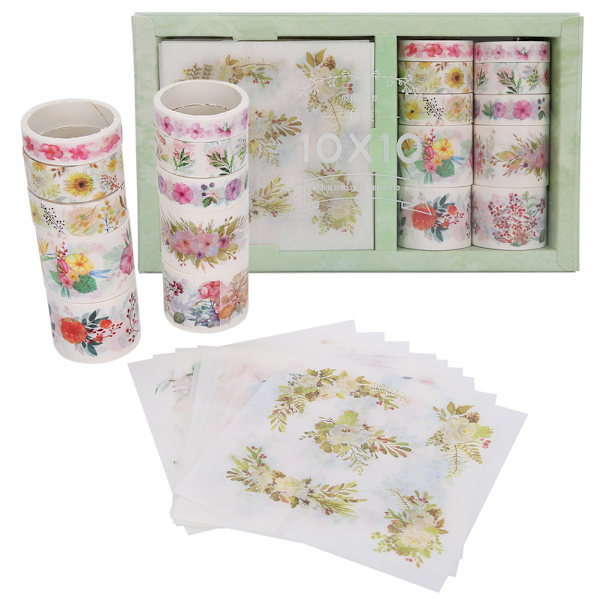 2 sæt Washi papir klistermærke tape sæt blomst dagbog klistermærke dekorativ tape DIY Scrapbog klistermærker