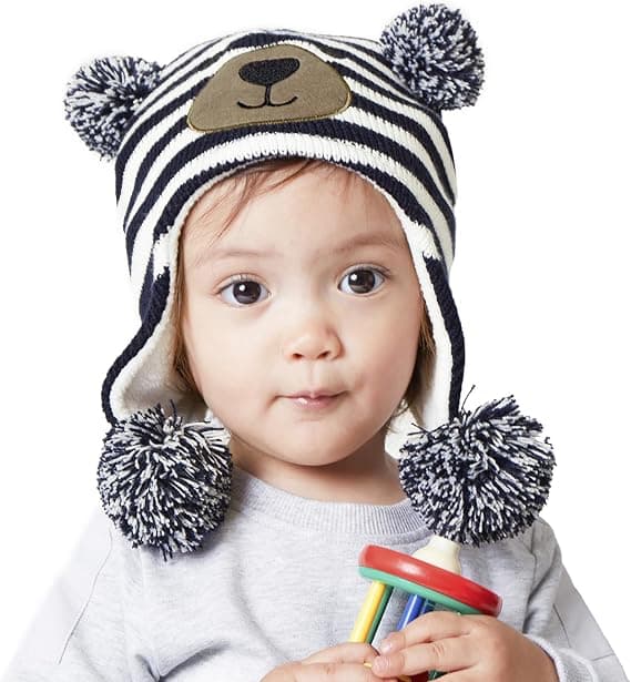 Børnehat Vinter Fleeceforet Hat Strikket Øreklapper Børnehatte Spædbarn Toddler Hatte til Drenge Piger Navy S