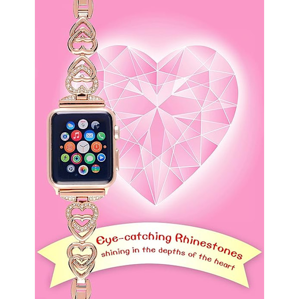 Hjärtformad armband kompatibelt med Apple Watch Band 38mm 40mm 41mm, Iwatch armband för kvinnor rostfritt stål klockarmband metallrem för Rose Gold