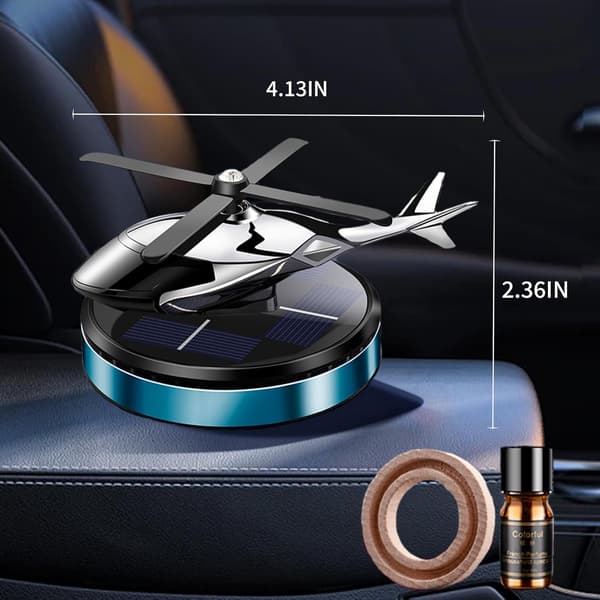 Solar - Drevet Helikopter Bil Luftfrisker – Aluminiumlegering Roterende Aromaterapi Diffuser til Bil/Hjem (Langvarig Duft) Blue