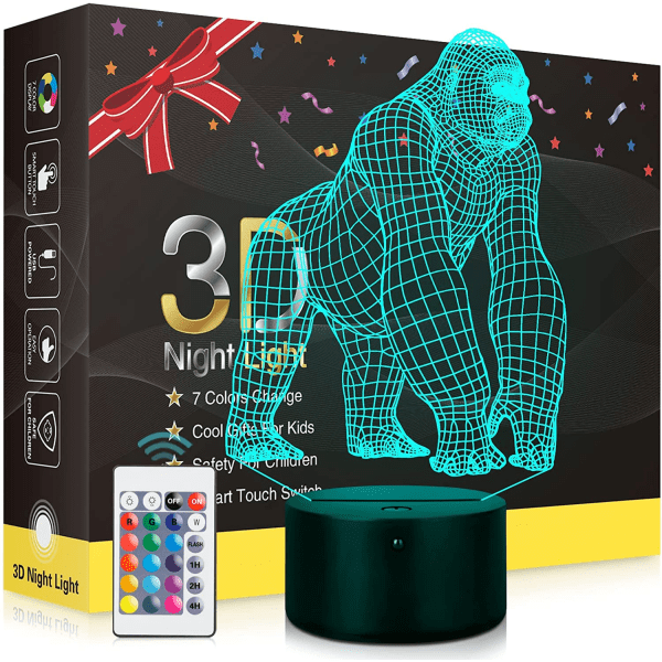 Gorilla 3D Night Light, Metplus LED Illusion Lamp, Hologram