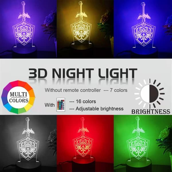 Anime LED Natlampe, 7 Farver USB Opladning 3D Touch Illusi