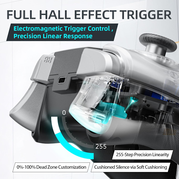 G5 Pro trådlös spelkontroll för Windows PC, Switch, IOS och Android, PC-kontroll Hall Effect Joystick och triggers/Gyroskop, RGB-lampor (svart) Black