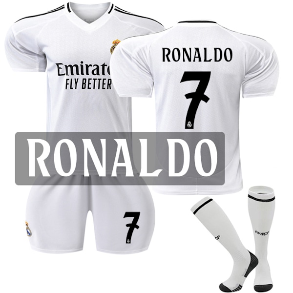 Fotbollströja för Pojkar Flickor 24-25 Herrtröja Ungdom NO.7 Real Madrid Tröja Fotbollsdräkt RONALDO Fotbollströja Shorts Set Fans Gi XL