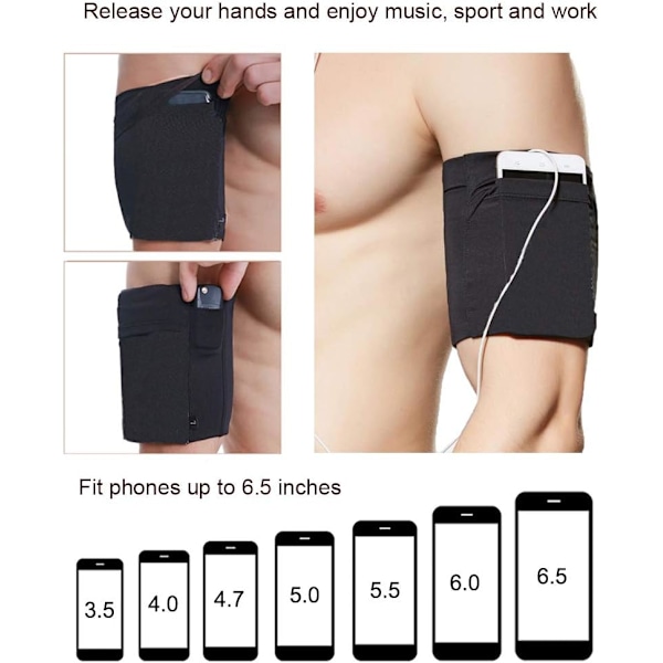 Universal sportsarmbånd til alle mobiltelefoner. Telefonarmbånd til løb, fitness og træning i fitnesscenteret Passer til telefoner op til 7\"  ren sort XL Pure black XL