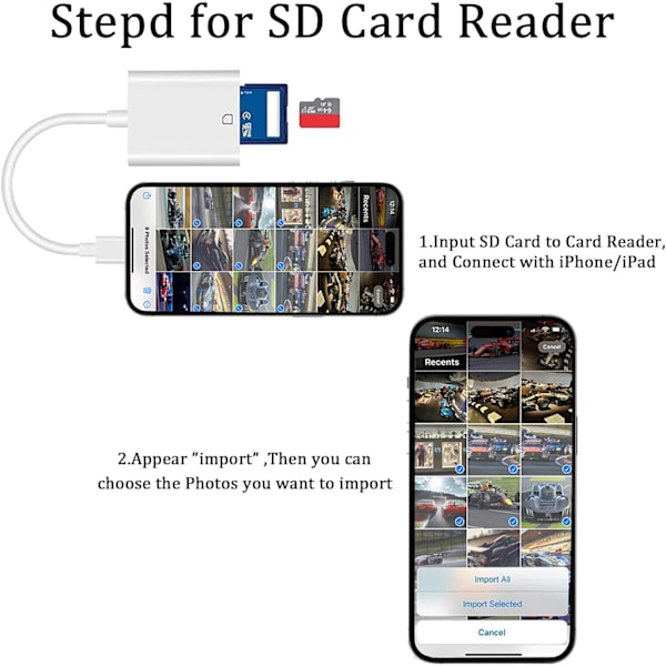 (Apple MFi-sertifisert) Lightning til SD-kortkamera-leser for iPhone, Trail Camera Viewer SD-minnekortleseradapter kompatibel med iPhone 14/13/12 1 Slot