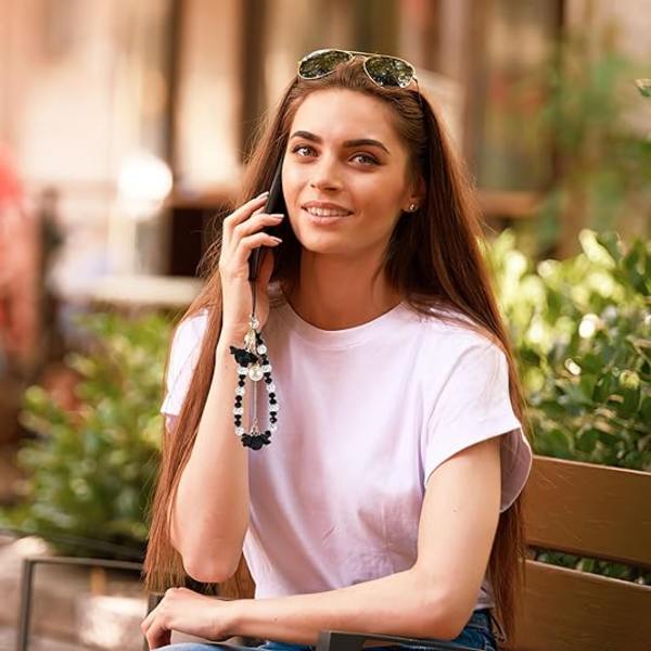 Mobiltelefonstropper Kreative Krystallblomsteranheng Telefon Charm Sklisikker Telefon Lanyard Håndleddsstropp for Dekorasjon Black
