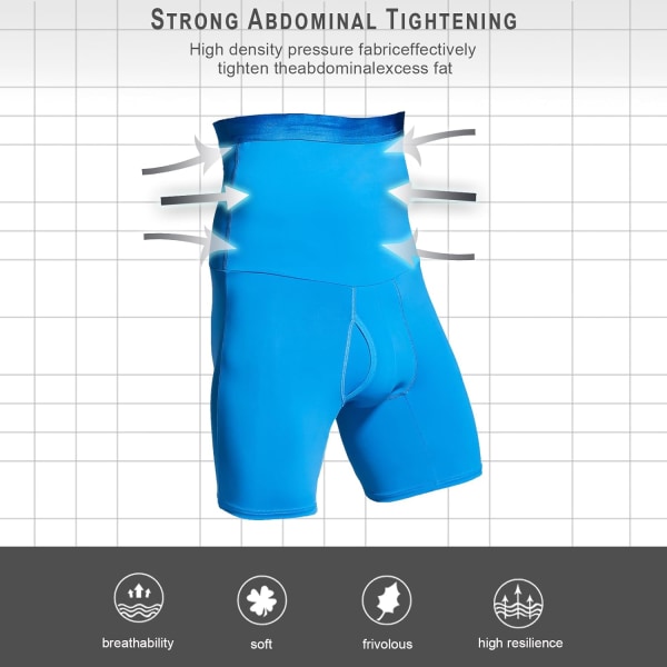 Män Tummy Control Shorts Hög Midja Underkläder Slankning Shapewear Body Shaper Ben Boxer Kalsonger Blue M