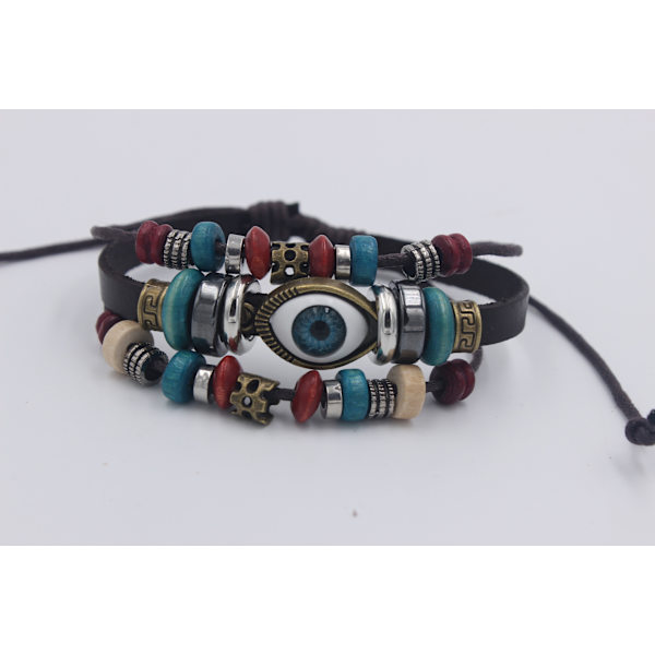 Läder Hand Woven Läder Cord Armband Charm Turkisk Blå